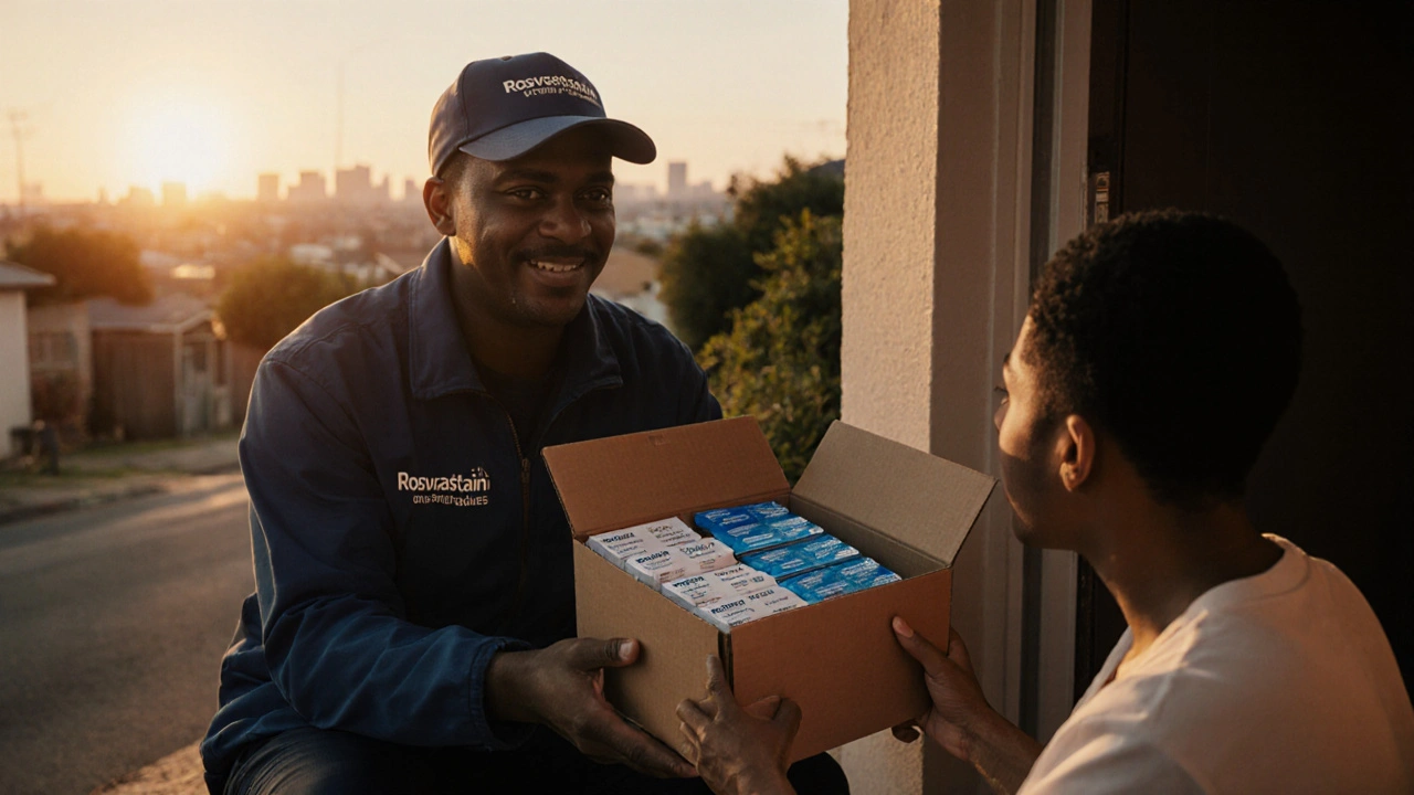 Delivery of sealed medication box to a patient at home.