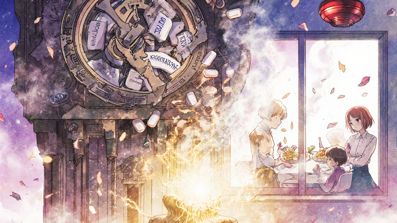 A dreamlike clock tower of smell receptors is damaged by pills, but a new cell glows with hope at its base.