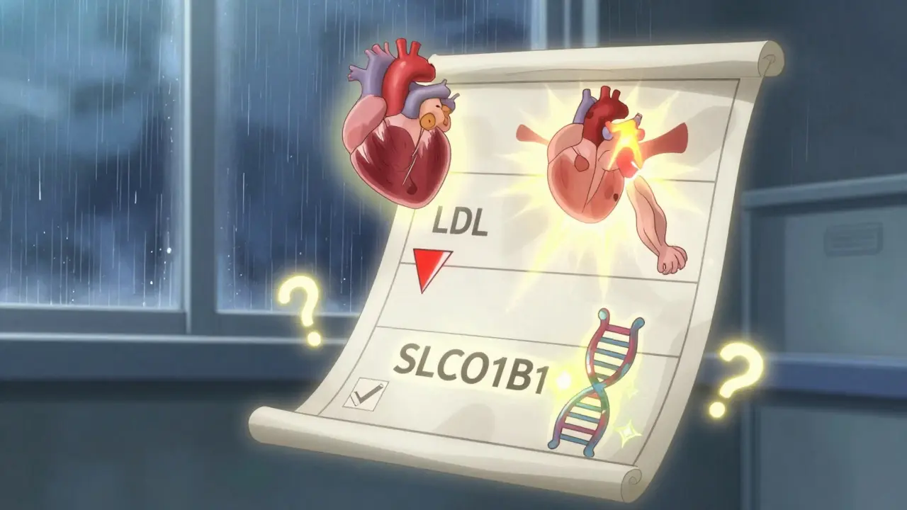 A floating medical chart shows heart, muscle, and gene icons healing as LDL levels drop.