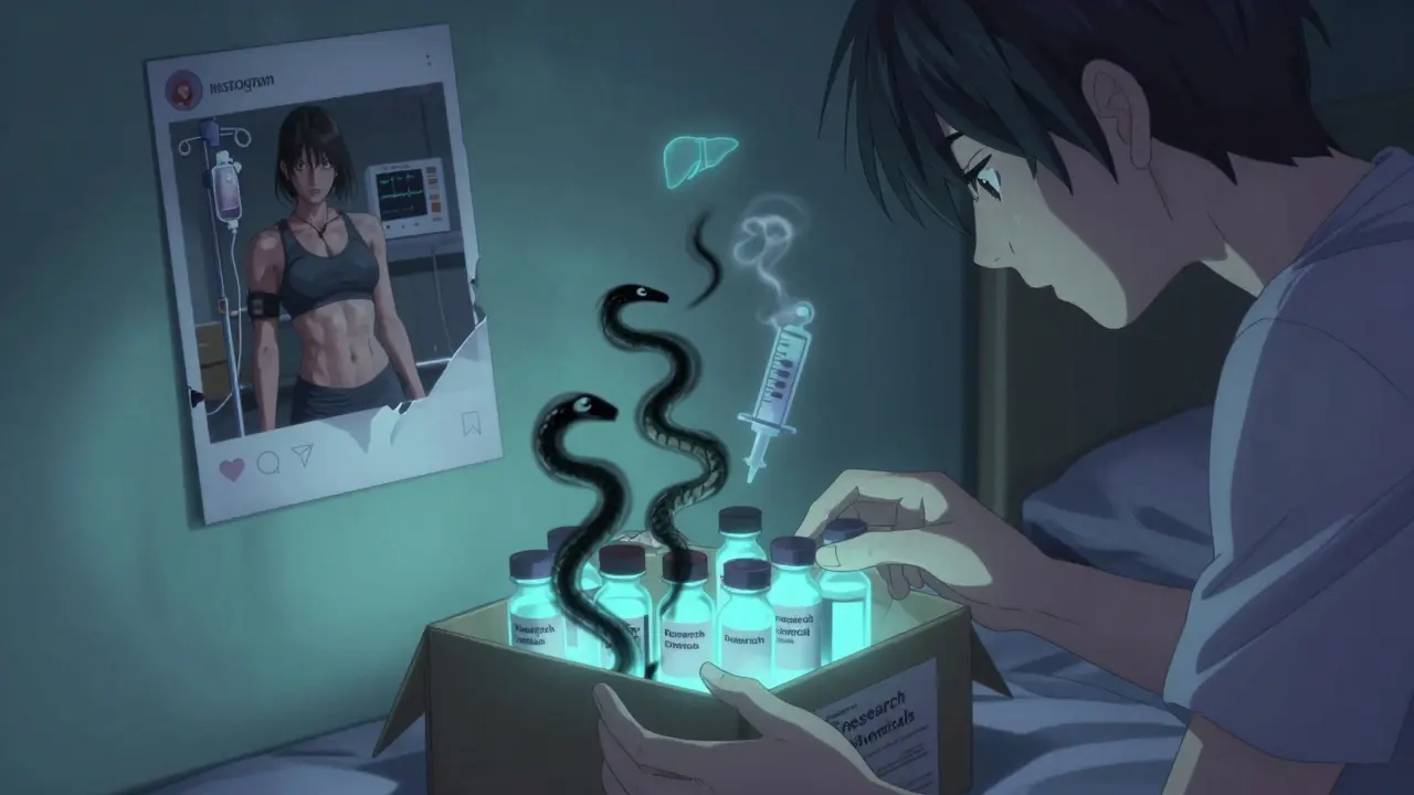 A teen opens a package of glowing vials that release shadowy serpents, while a faded Instagram photo turns into a hospital monitor.