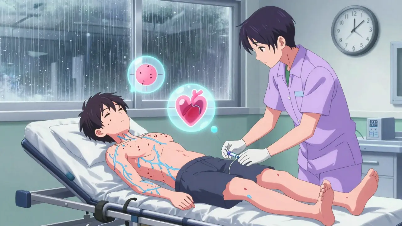 A patient being laid flat in an emergency room while a second epinephrine dose is administered.