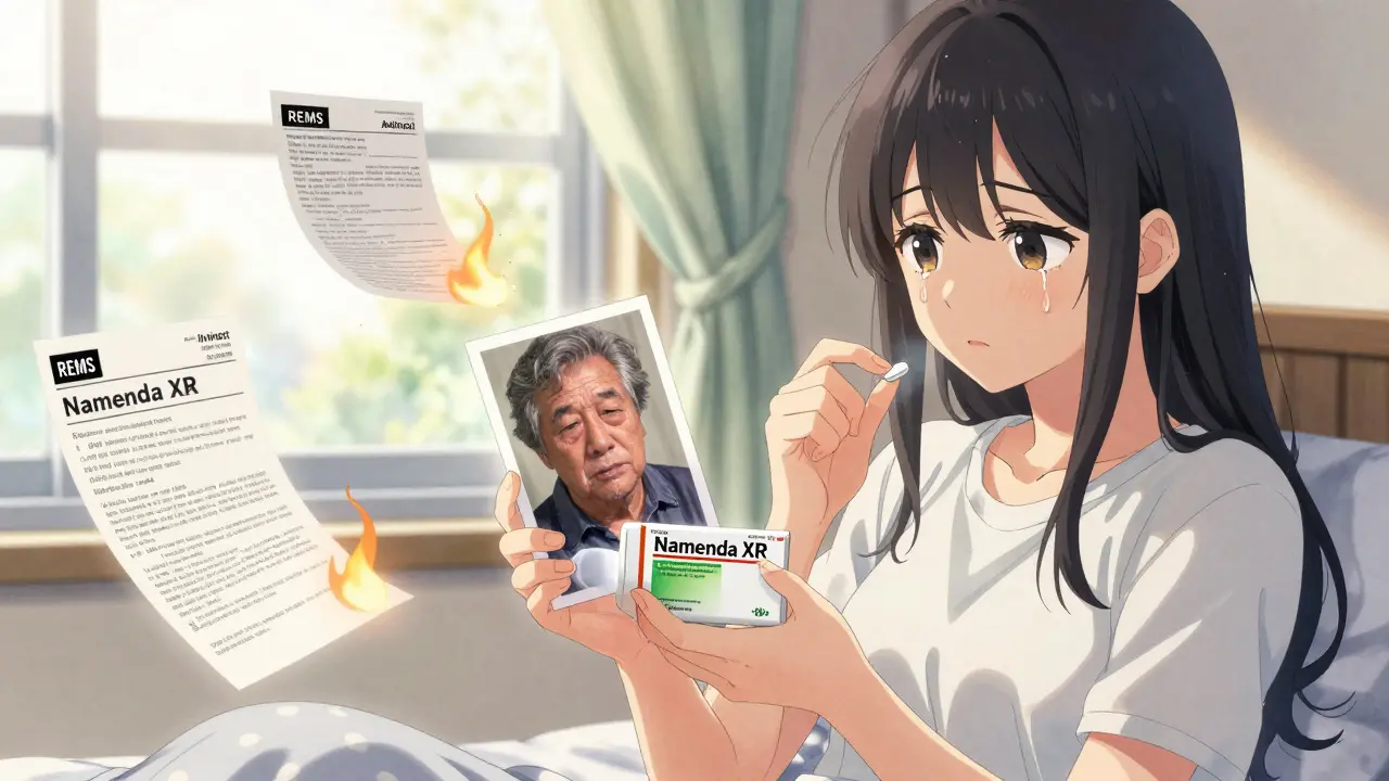 Patient holding new prescription while ghost of old pill hovers, tears falling