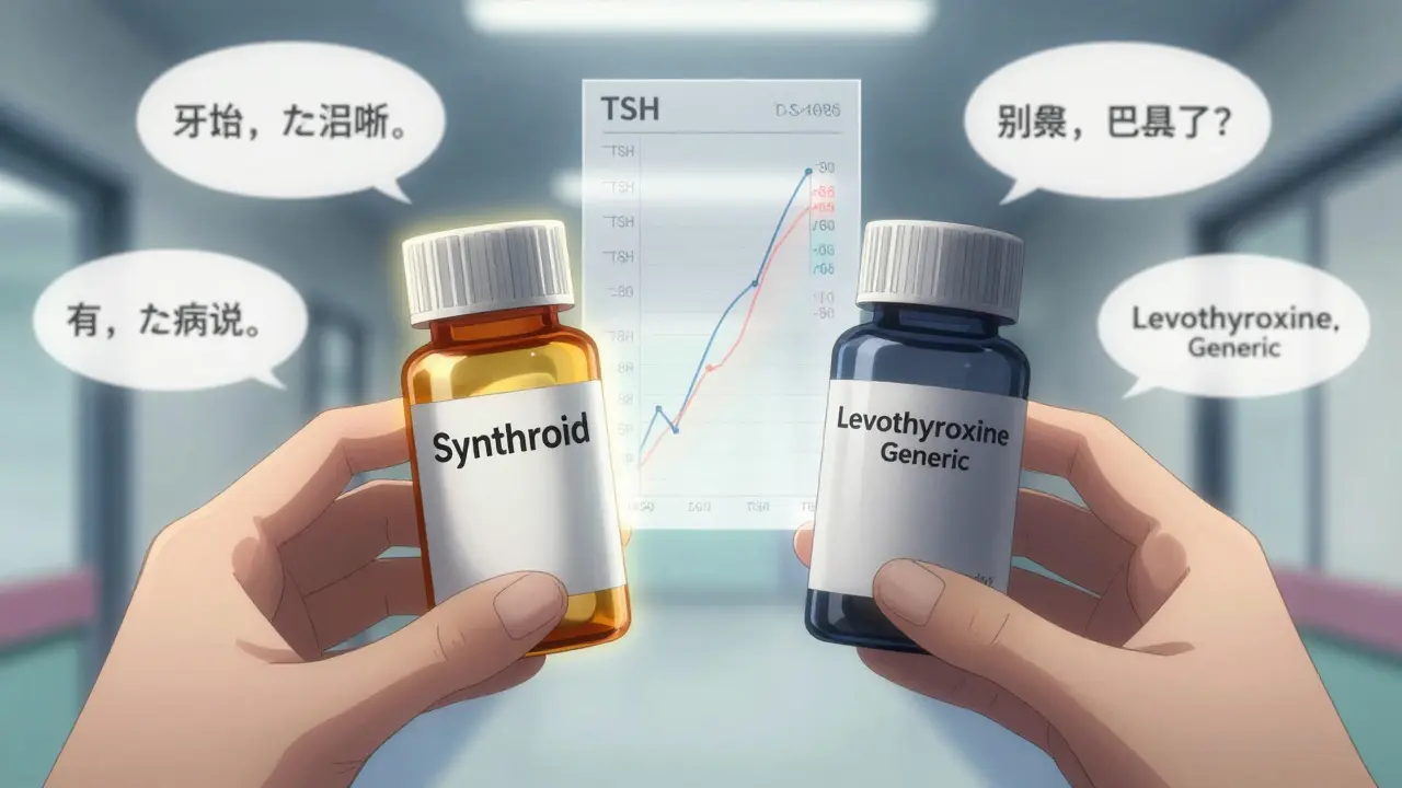 Two pill bottles side by side, one glowing golden as brand, the other dull gray as generic, with a floating medical chart.