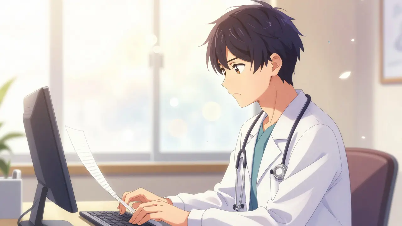 A determined healthcare provider filing a report, illustrated with hopeful shoujo manga lighting.