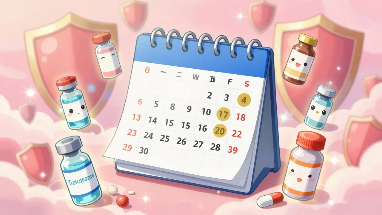 Cute anime vaccines and pills around calendar