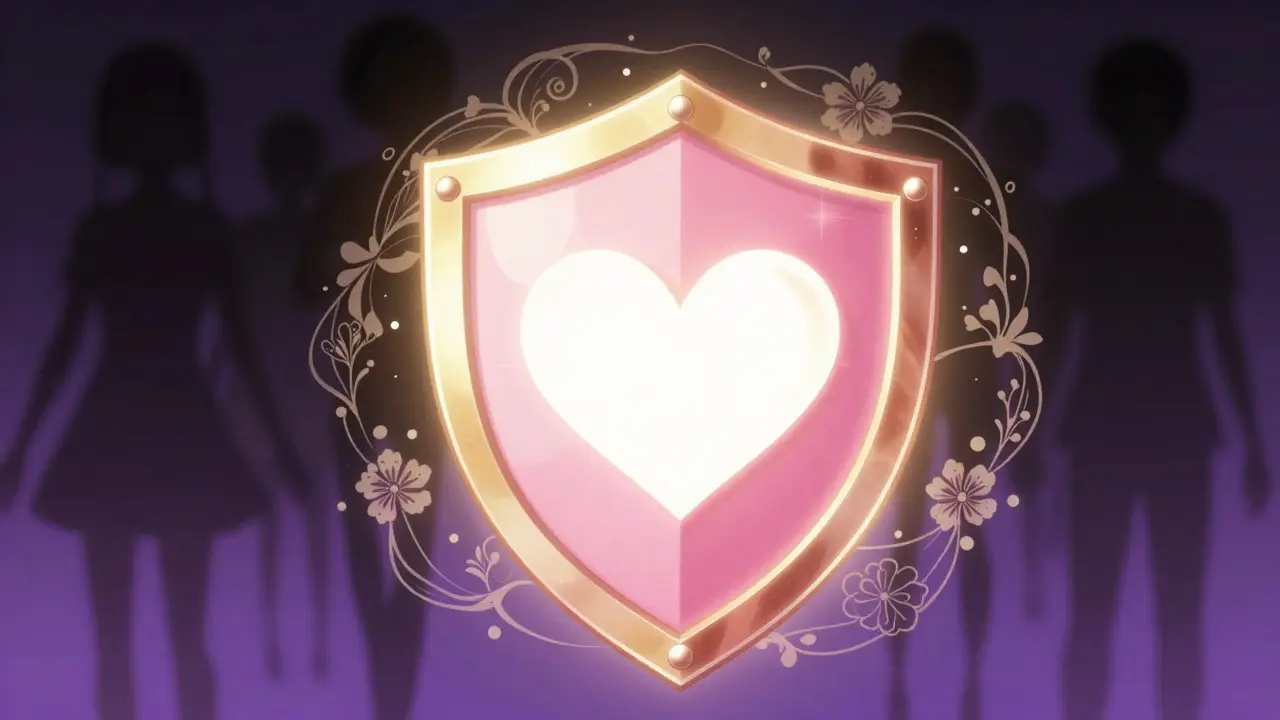 Glowing shield protecting heart from dark shadows