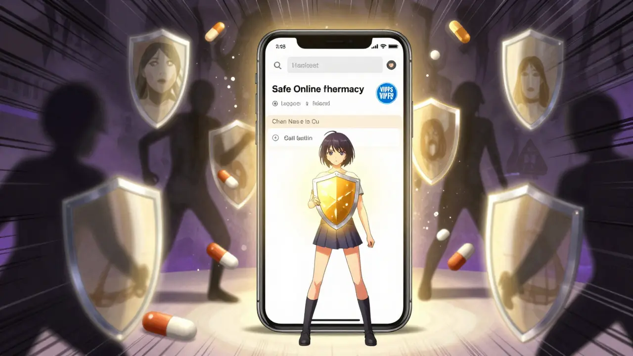 Magical shield protecting phone from online pharmacy scams