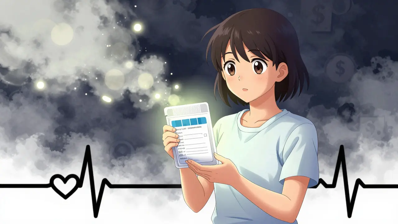 Patient relieved by cost savings from generics in anime style