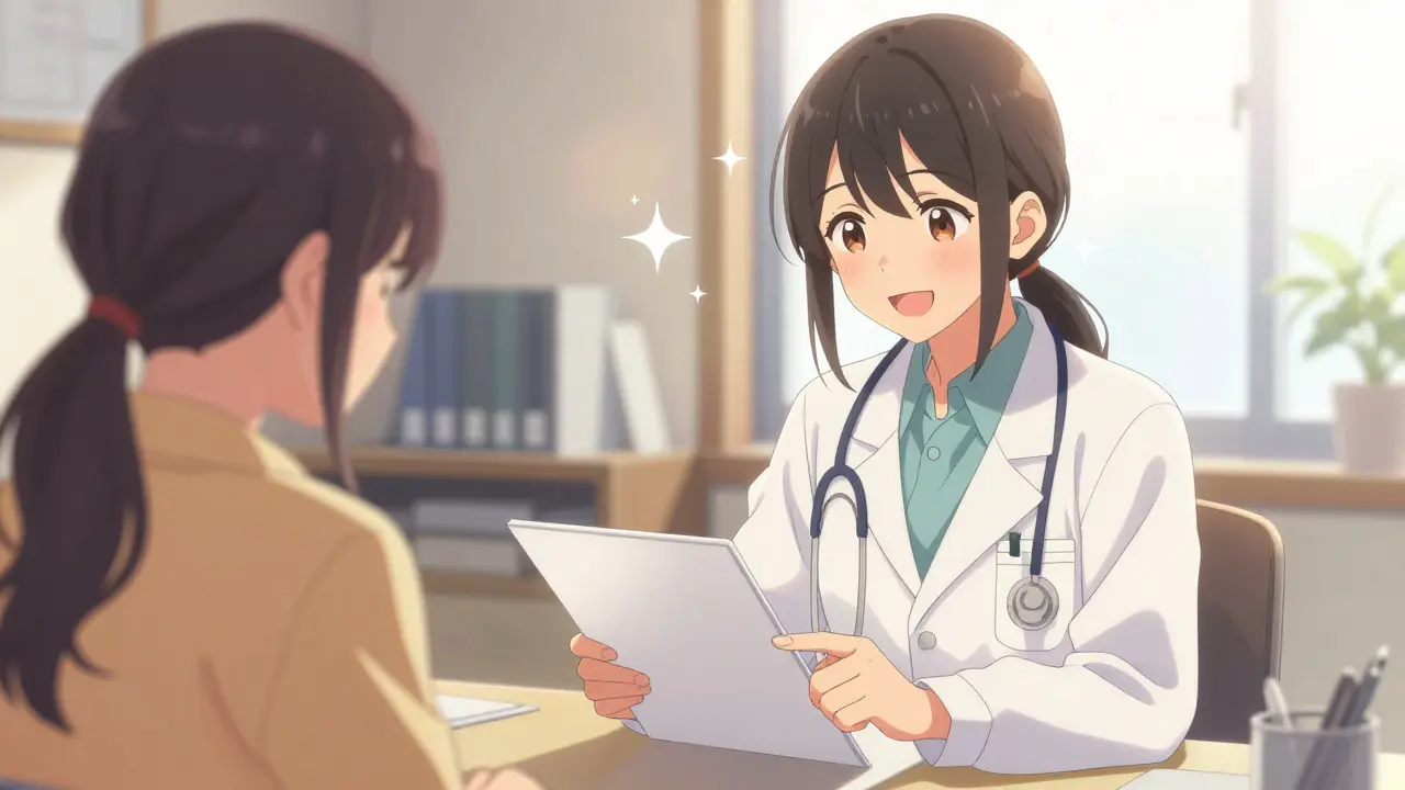 Doctor and patient discussing medication options warmly