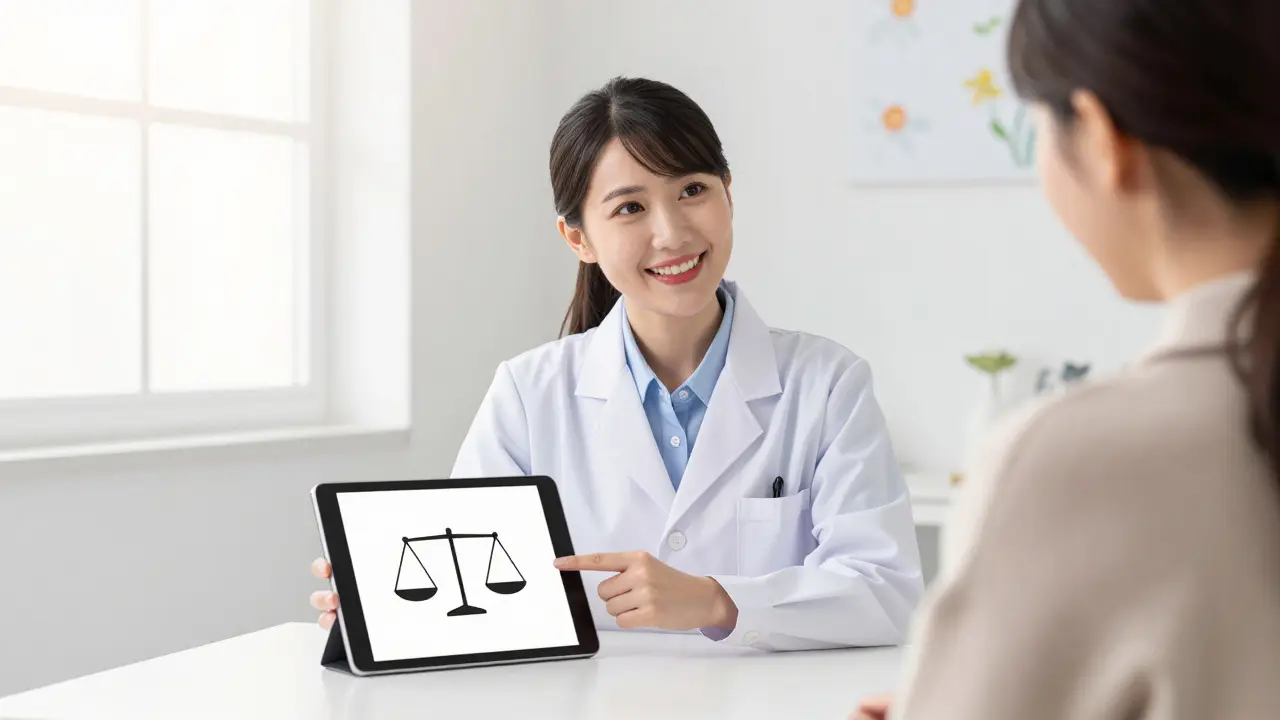 Doctor explaining drug equivalence to patient in clinic