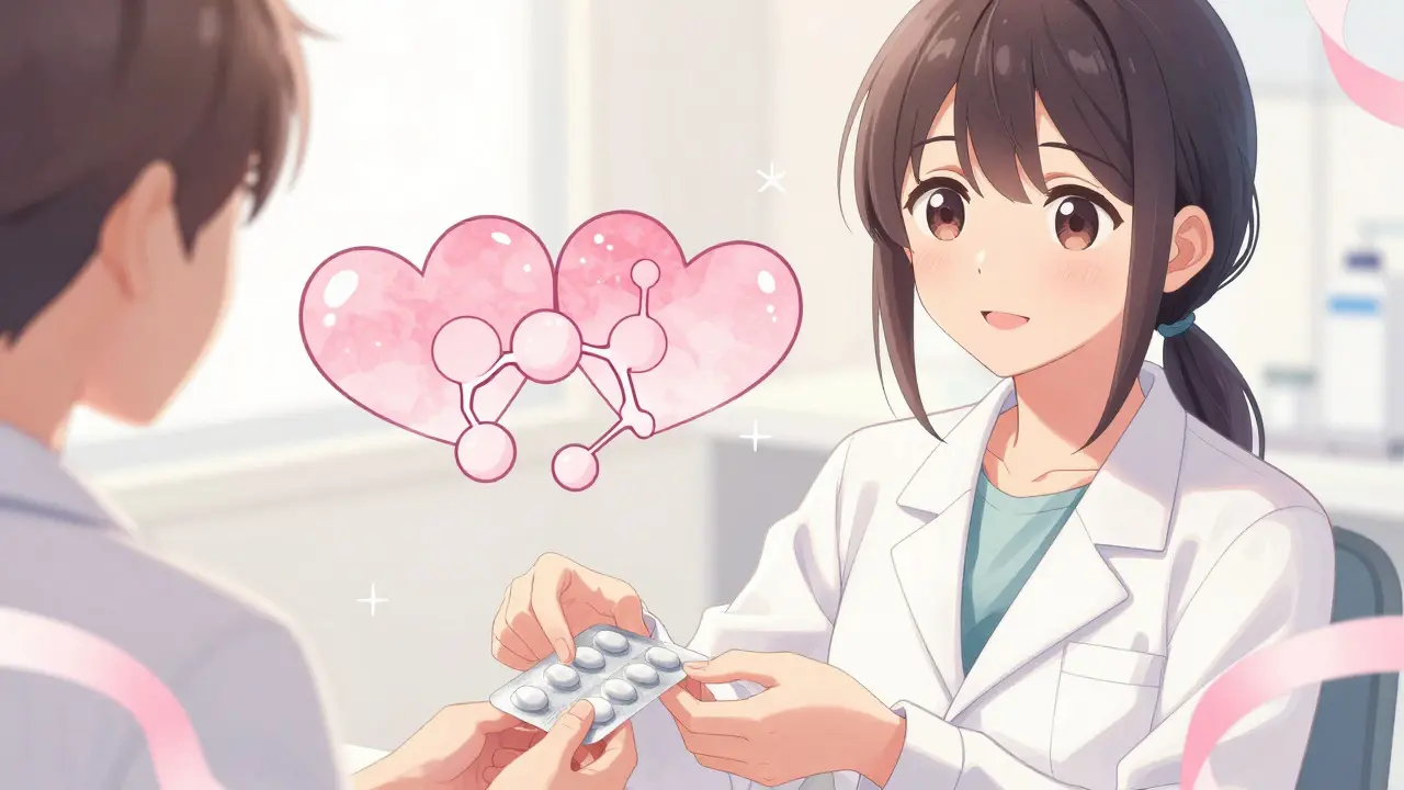 Pharmacist explaining safe generic meds to patient in anime style