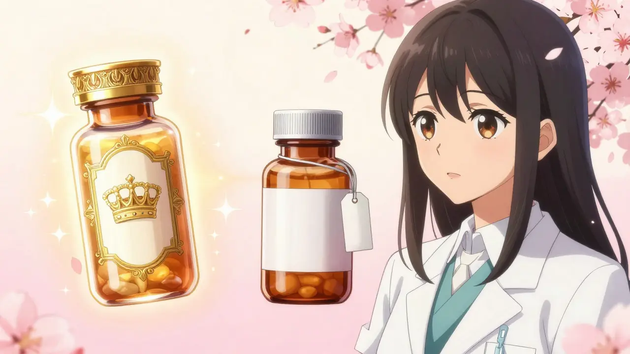 Comparison of luxury brand pill and simple authorized generic version.