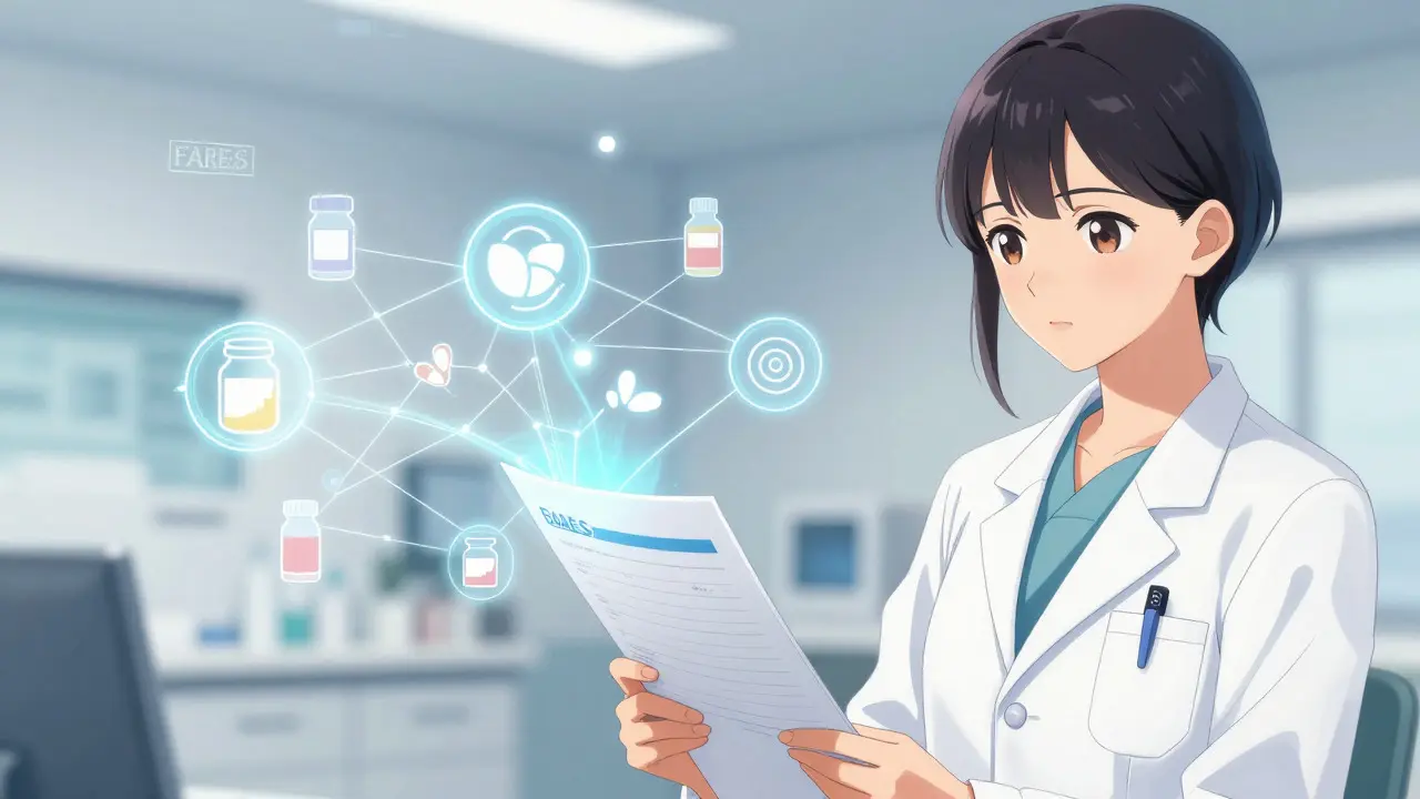 Doctor analyzing patient data with glowing connection lines
