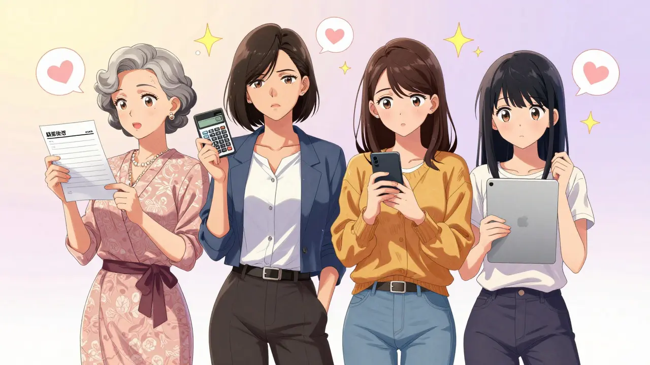 Four women representing different generations discussing health choices