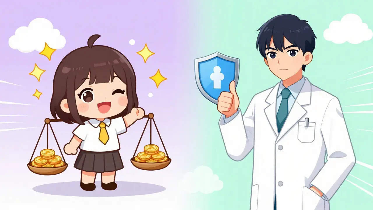 Manga illustration of saving money while ensuring medication safety