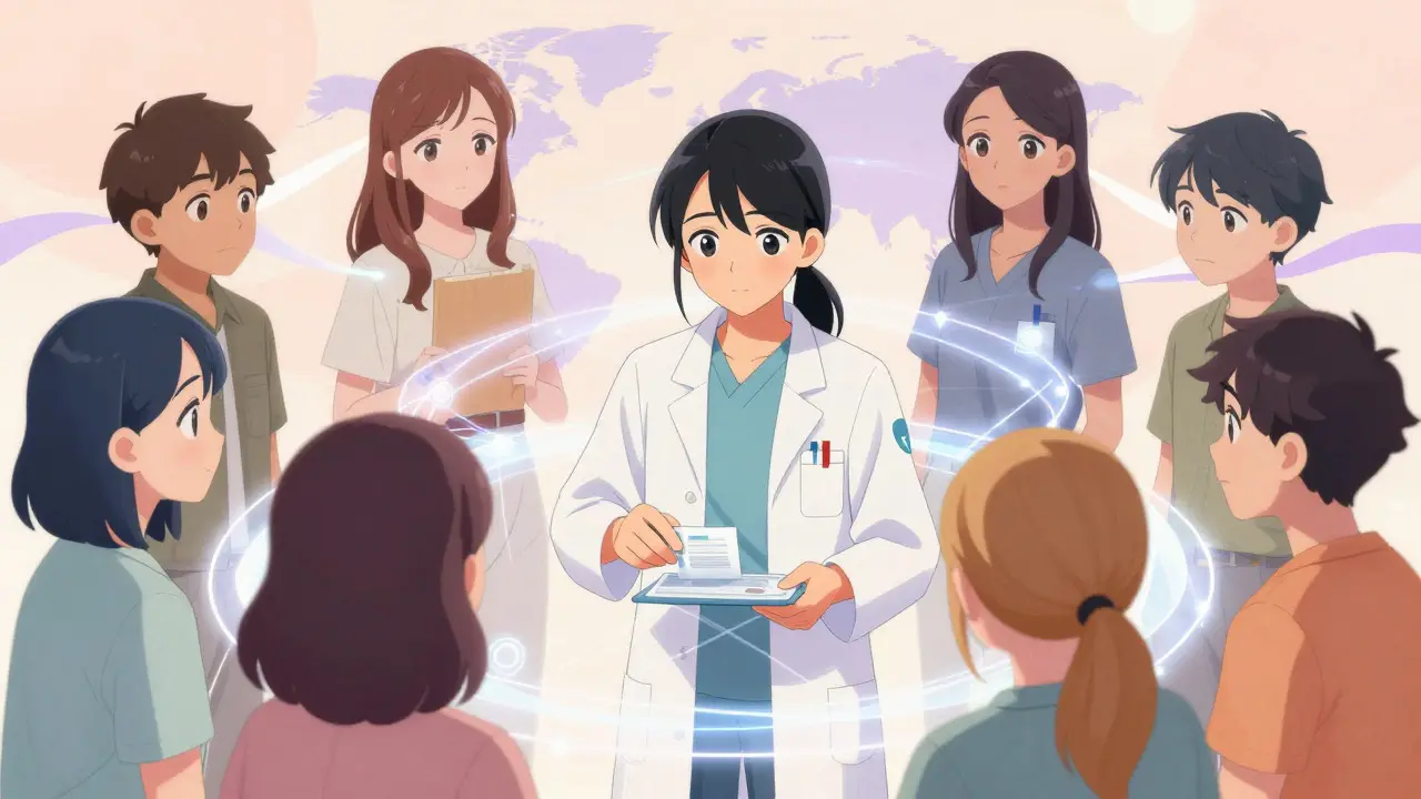Pharmacist connecting with patients via digital network